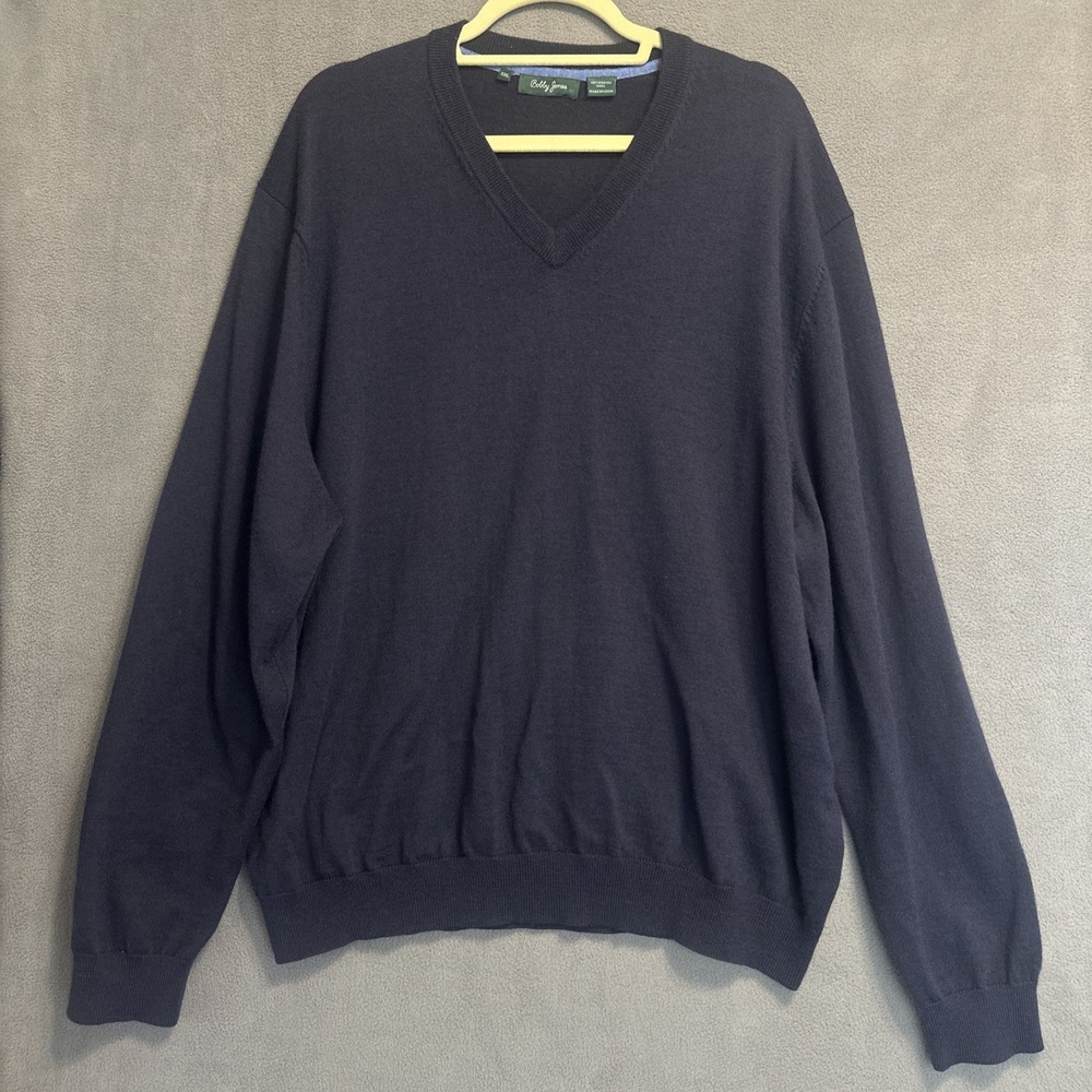 Bobby Jones V-Neck Sweater Mens XXL Navy Blue Merino Wool Golf Preppy Pullover